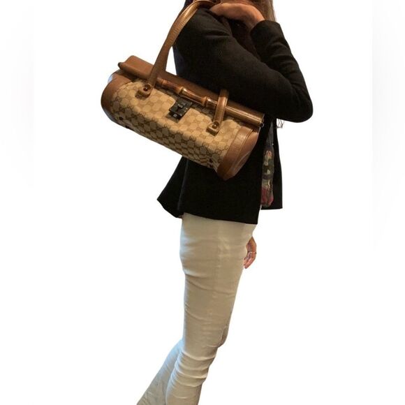 Gucci bamboo gg canvas and leather bag - Picture 14 of 16